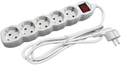 Elosztósor, 5 aljzat, 1,5 m, kapcsolóval, ENTAC, fehér