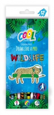 Színes ceruza készlet, háromszögletű, COOL BY VICTORIA "Wildlife", 12 különböző szín