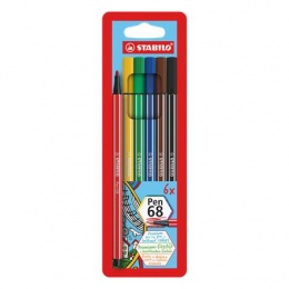 Filctoll készlet, 1 mm, STABILO "Pen 68", 6 különböző szín